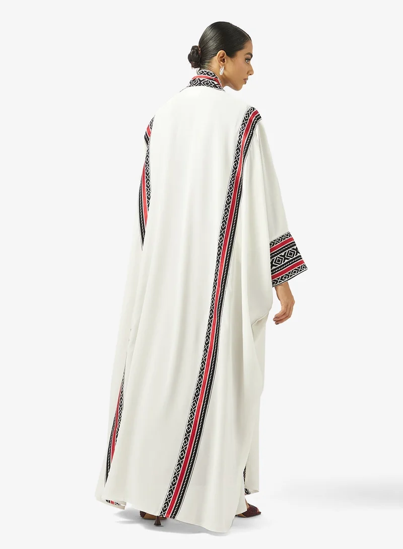 hayas closet Embroidered Open Front High Neck Abaya